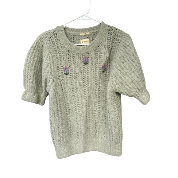 Bellerose Italian Yarn Alpaca Wool Short Sleeve Sweater - Size 2 - Green Floral - Picture 4 of 12